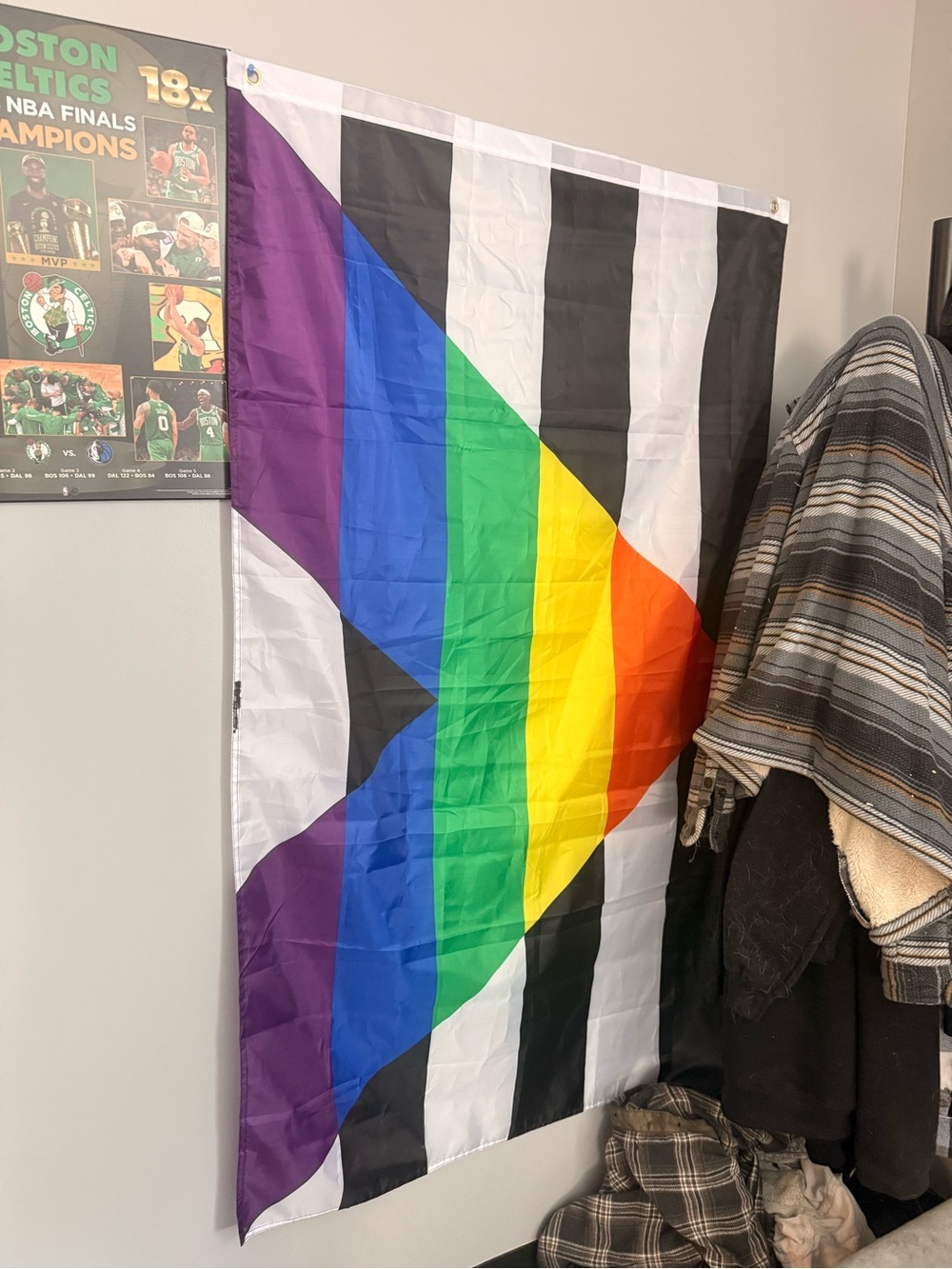 Progress Pride Flag Wall Flag - Rainbow with Black & White Stripes
